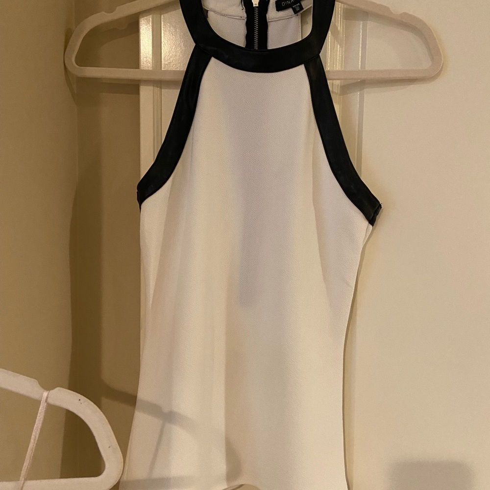 Dynamite classy dressy white top with leather trim